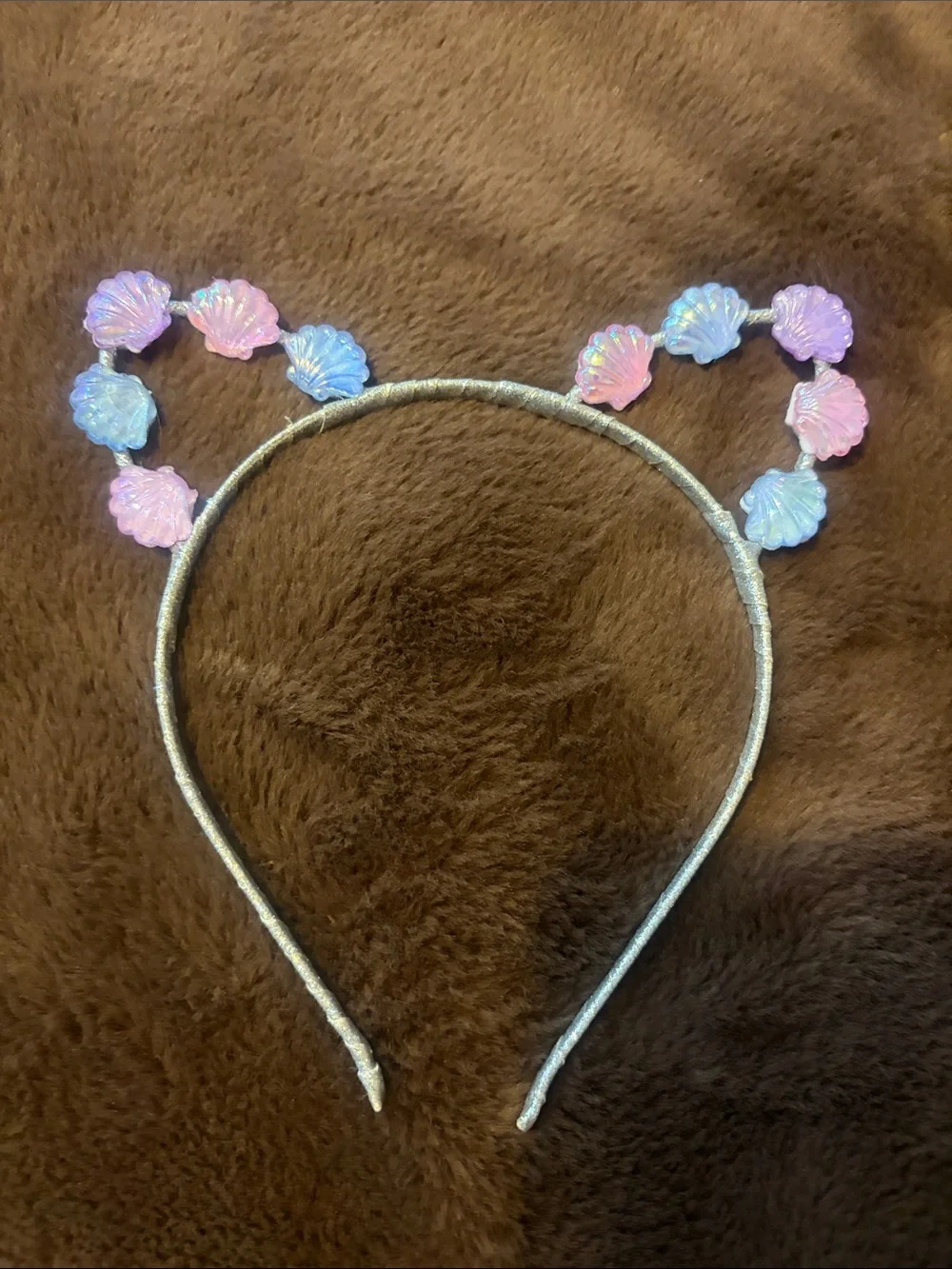 Kids Iridescent Pink & Blue Shell Cat Ear Headband